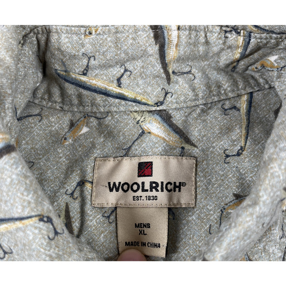 Woolrich Button Down Shirt Mens Extra Large Fishing Fish Short Sleeve Cotton - Picture 3 of 10